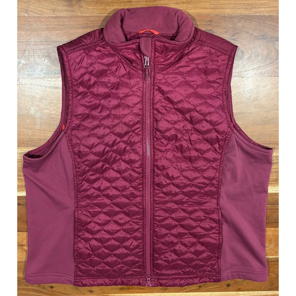 LL Bean Womens 1X Burgundy Quilted Thinsulate Hybrid Vest Full Zip OHMT1